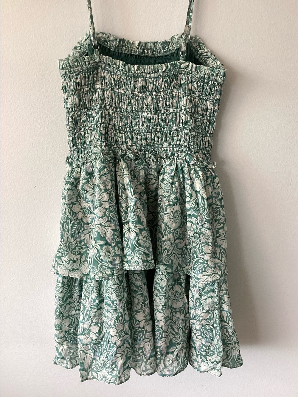 Aqua Bloomingdales XS Green Floral Smocked with Straps Tube Top Sundress